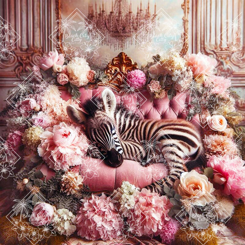Couch Zebra Diamond Art Kit – Made to Order

Drift into a whimsical dreamscape where elegance meets the unexpected. This enchanting image features a baby zebra sleeping peacefully on a vintage pink velvet sofa, nestled in a bed of soft moss and surrounded by lush pastel blooms, including peonies and hydrangeas. Set against a backdrop of distressed rococo-style golden wall panels and ornate crystal chandeliers, the scene blends shabby chic charm with editorial sophistication. A perfect statement piece for lovers of fantasy, fine detail, and romantic interior design.