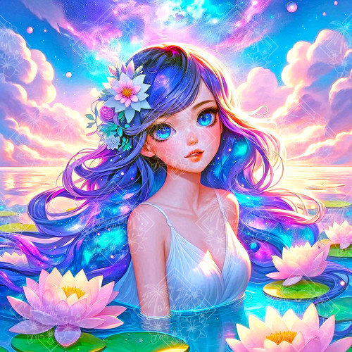 Lotus Galaxy Mermaid – Licensed Art by Dreamy Witch

Relax into fantasy with this Dreamy Witch licensed diamond painting. Featuring a serene mermaid with deep galaxy hair, delicate flowers, and peaceful lotus waters, this kit blends calm beauty with sparkling celestial magic.