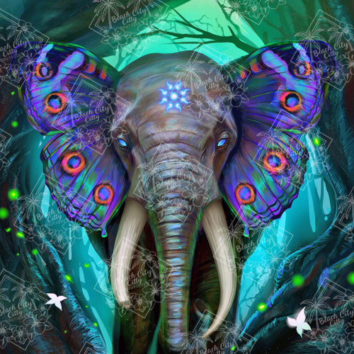 Enchanted Forest Elephant diamond painting with butterfly wings by Natasha Muir