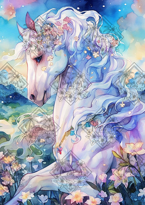 Floral Twilight Horse – Licensed Diamond Art Kit by © Sakura