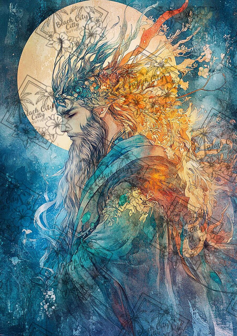 Dreamy fantasy woman with cosmic colors, flowers, and butterflies in a celestial scene