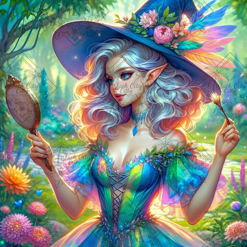 Soft watercolor portrait of a blue-eyed girl surrounded by snowy leaves and delicate winter branches in an ethereal fantasy style.