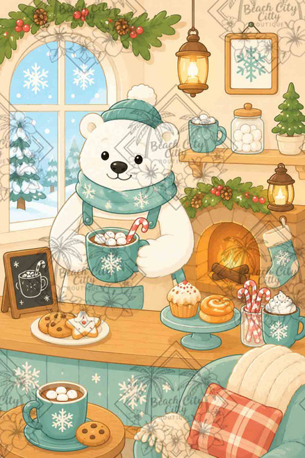 Polar Bear Hot Chocolate Cafe  © Kelly Reins  - 100% Hand-Rendered – Licensed Diamond Art Kit - Made to Order 40 x 60 CM