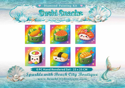 Sushi Snacks  ©Finira Art - 100% Hand Rendered Mini Diamond Art Kit - Made to Order - Square  Resin Drills
