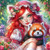 Diamond painting of a red-haired maiden with a red panda surrounded by flowers and light. Diamond painting of a red-haired maiden with a red panda surrounded by flowers and light.