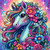 Unicorn with rainbow mane and floral details in a colorful fantasy background