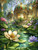 Lotus Pavilion Sanctuary fantasy lotus garden diamond art kit by Sandrietta