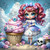 Cute gothic doll with cupcake, skulls, and pastel macabre fantasy elements