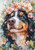 Bernese mountain dog wearing a floral crown in soft watercolor fantasy style by Sakura