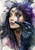 Mystical woman with raven and purple cosmic background, fantasy watercolor artwork by Sakura, exclusively licensed to Beach City Boutique