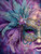 Close-up portrait of woman wearing ornate jeweled mask with purple feathers and galaxy background, fantasy artwork by Sandrietta.