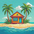 colorful beach house with palm trees tropical crystal diamond painting illustration by Kelly Reins