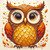 cute autumn owl with fall leaves crystal diamond painting illustration by Kelly Reins