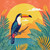 tropical toucan bird perched on branch with sunset jungle background crystal diamond painting illustration by Kelly Reins