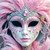 pink feather masquerade mask with ornate silver detail sparkling jewels and romantic carnival styling