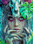 Fantasy tribal woman with skull headdress, glowing eyes, and intricate jewelry in jungle setting