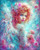 pastel fairy woman with pink hair floral crown soft wings surrounded by roses in dreamy colorful background