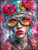 colorful woman portrait with goggles bright neon colors paint splashes and bold artistic styling