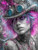 Ray Spark Digital Art cyber steampunk woman with pink hair, glowing blue goggles, and butterfly accents