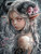 Elly AI fantasy girl with horns and glowing eyes in dark forest surrounded by soft blossoms