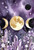 Dreamy Witch watercolor moon phase artwork with lavender crystals, celestial stars, and purple floral accents against a cosmic night sky