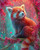 Elly AI red panda sitting on tree branch surrounded by vibrant pink blossoms in dreamy forest setting