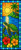 Stained glass sea turtle swimming beneath a tropical island sunrise with hibiscus flowers, palm trees, and vibrant ocean blues.