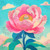 Large soft pink peony flower blooming beneath fluffy pastel clouds and blue skies.