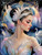 Elegant swan lake ballerina portrait with feathered gown, moonlit lake, and white swan in dreamy pastel fantasy setting.