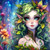Enchanting green-haired forest elf surrounded by glowing flowers and magical woodland colors in a whimsical fantasy style.