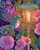 Colorful hummingbird beside a glowing lantern surrounded by luminous tropical flowers in a fantasy night garden.