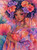 Fantasy woman holding a floral parasol surrounded by vibrant pink and lavender blossoms in watercolor style.