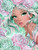 Mint green-haired fantasy beauty surrounded by soft pink peonies, sparkling crystal accents, and dreamy pastel floral details.