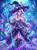 A magical Sea Witch fantasy portrait by Dreamy Witch featuring a silver-haired ocean witch in a purple and black gown, glowing trident, underwater spell book, potion bottle, jellyfish, octopus companion, and enchanted sea cave.