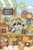 Adorable raccoon running a cheerful farmer's market with fresh pies, apples, vegetables, pumpkins, flowers, honey, chickens, and a smiling scarecrow by Kelly Reins.