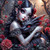 Gothic fantasy girl with black hair and red roses lovingly embracing a black dragon with glowing crimson eyes in an enchanted forest.