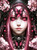 Gothic pink-haired empress with glowing crimson eyes, butterfly crown, black chains, and dark floral details.