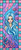 Soft pastel stained glass portrait of a blue haired ocean inspired girl surrounded by tropical fish, coral, and flowing underwater waves.
