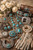 Turquoise Western Treasures by Kelly Reins featuring turquoise jewelry, engraved silver belt buckle, horseshoe, pearls, leather accessories, and white roses.