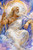 Zeus King of Olympus by 1000 No Kotoba featuring the powerful Greek god seated beneath a glowing celestial moon holding a golden staff in elegant watercolor style.