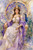 Hera Queen of Olympus by 1000 No Kotoba featuring the Greek goddess seated on a royal throne beside her sacred peacock in elegant watercolor style.