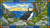An Atlantic puffin carrying delicate wildflowers while standing among rugged coastal cliffs overlooking the ocean in a colorful stained-glass inspired landscape by Ryleigh Sims Art.