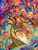 Fantasy flowering tree with glowing blossoms against a colorful stained-glass-inspired background.
