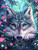 Hidden Forest Wolf by Sakura featuring a majestic gray wolf peering through glowing blossoms in an enchanted forest.