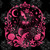 Elegant pink and black mermaid beneath a crescent moon surrounded by stars, seashells and ornamental flourishes by Kelly Reins.