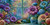 Elly AI colorful purple blue and peach flowers arranged around vintage window with decorative glass vases and dreamy garden light