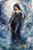 Styx Greek goddess wearing a flowing midnight gown and pouring water from an ornate vessel into swirling blue waters.