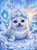 Aurora Crystal Seal featuring an adorable white baby seal crowned with blue and purple crystals beneath colorful northern lights in a sparkling Arctic landscape.
