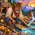 Gold Rush Prospector featuring a rugged bearded prospector panning for gold beside a rushing mountain stream with gold nuggets, mining tools and a historic mine.