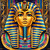 Golden Pharaoh Bust featuring a magnificent Egyptian pharaoh mask in brilliant gold, royal blue, turquoise and magenta framed by ancient Egyptian symbols.
